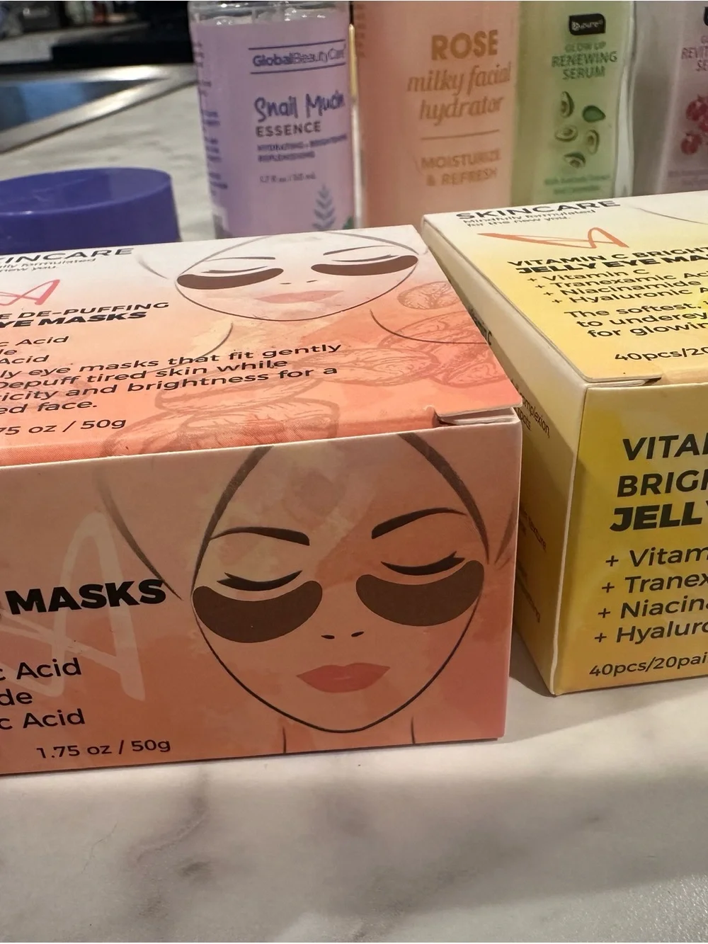 Bundle of facial toner pads, eye masks, and serums